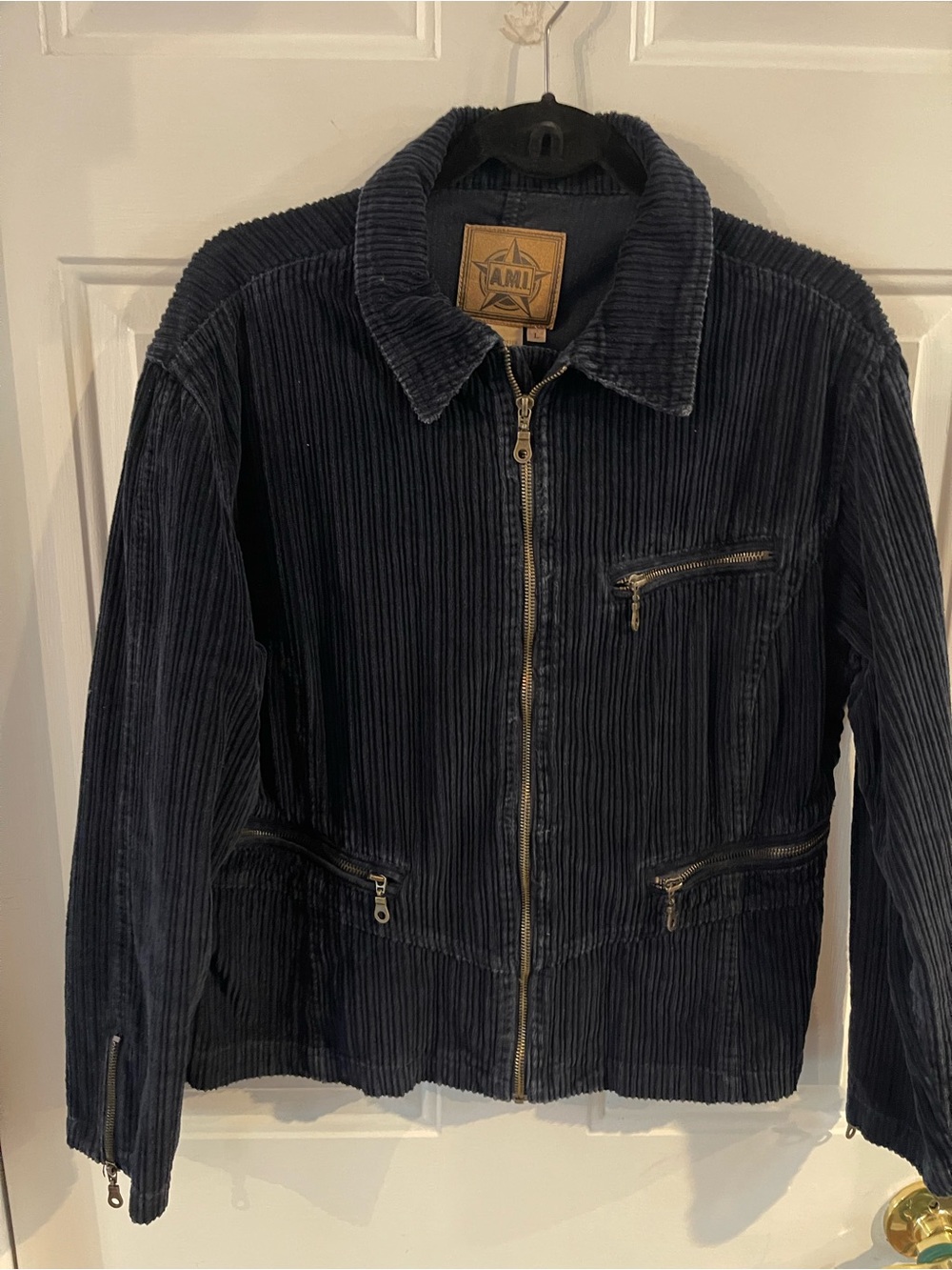 AMI Women’s Navy Corduroy Zip-Up Jacket